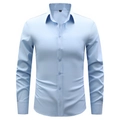 Detail view of men's light blue dress shirt showing the collar and size M label - XS / Sky Blue