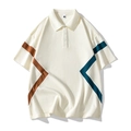Heren polo shirt korte mouw in crème kleur met elastische stof en geometrische strepen - S / Broken Wit
