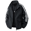 Veste coupe-vent noire pour homme avec rayures, col montant et fermeture éclair - M / Noir