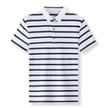 Dettaglio di una polo da uomo a righe con strisce blu navy e colletto bianco classico - M / Bianco