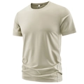 Breathable khaki sports t-shirt for men made of ice silk fabric with round neck - L / Khaki