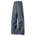 Deep grey-blue outdoor cargo pants with white contrast stitching and elastic drawstring - S / Premium Grey