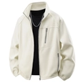 Unisex beige warme Fleecejacke mit Reißverschluss und Stehkragen für Winterkomfort - S / Elfenbein