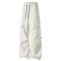 Waterproof off-white cargo pants with elastic waist and large side flap pockets - S / Ivory