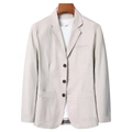 Men's casual cotton blazer jacket in beige with three buttons and patch pockets - Off White