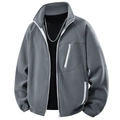 Men's warm grey polar fleece jacket with standing collar and zip pockets for autumn winter - S / Premium Grey