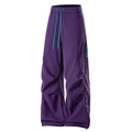 Dark purple wide-leg cargo pants with white contrast stitching and adjustable drawstring - S / Dark Purple