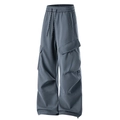 Waterproof dark blue cargo pants with elastic waist and side flap pockets for hiking - S / Premium Grey
