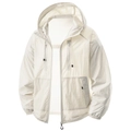 Off-white hooded sun protection jacket with lightweight breathable fabric for outdoors - S / Creamy White