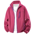 Detail of rose red fleece jacket featuring a purple zipper and thick warm texture - S / Strawberry Red