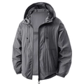 Detailed view of lightweight dark grey hooded sun protection jacket with zip pockets - S / Cement Grey