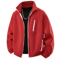 Detail of red fleece jacket featuring white contrast zippers and textured warm fabric - S / Vermilion Red