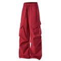 Pantaloni cargo rossi impermeabili da trekking con gamba larga e vita elasticizzata - Taglia S / Rosso Vermiglione