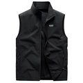 Men's black windproof outdoor vest with stand collar, zipper pockets, and mesh lining - Black