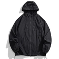 Close-up of black sun protection jacket featuring micro-pleated fabric and zipper details - S / Black