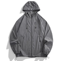 Detailed macro view of gray sun protection jacket showing technical nylon fiber texture - S / Cement Grey