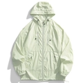 Mint green nylon sun protection jacket with hood and zipper pockets for couples - Snow Celery Yellow