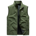 Men's casual outdoor standing collar windproof vest in army green color with zip closure - Army Green