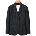 Chaqueta blazer casual de mezclilla gris oscuro para hombre con botones y bolsillos de solapa - M / Negro
