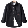 Camicia cargo da uomo in cotone nero con doppie tasche sul petto ed etichetta rossa - M / Nero