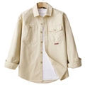 Camicia da lavoro da uomo in cotone beige vestibilità ampia con due tasche - M / Bianco Sporco
