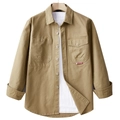 Camicia da lavoro kaki da uomo in cotone pesante con doppie tasche anteriori applicate - M / Cachi