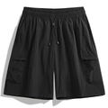 Breathable quick-dry cargo shorts for men and women with elastic waist and drawstring - S / Black