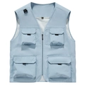 Light blue multi-pocket outdoor fishing vest with V-neck and breathable mesh lining - S / Pale Blue