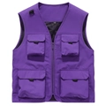 Deep purple multi-pocket outdoor functional vest with V-neck and breathable mesh lining - S / Purple