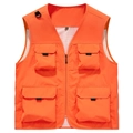 Détail du gilet utilitaire orange avec poches multiples, fermeture éclair et doublure filet - S / Orange