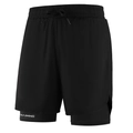 Men's 2-in-1 black running shorts with breathable inner layer and drawstring waist - Black