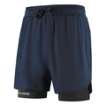 Men's double layer navy sports shorts with black compression liner and drawstring waist - Dark Blue