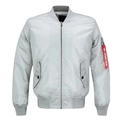 Men's light gray MA-1 bomber jacket with ribbed collar and signature red sleeve ribbon - 7XL / Gray