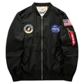 Zwarte NASA bomberjack met geborduurde patches en een klassieke opstaande kraag - M / Zwart