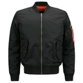 Classic black MA-1 bomber jacket with orange lining and utility sleeve pocket - S / Black