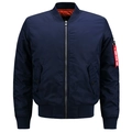 Men's navy blue MA-1 flight jacket with classic orange lining and red ribbon detail - S / Deep Blue