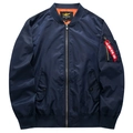 Classic navy blue MA-1 flight jacket with orange lining and tactical sleeve pocket - S / Deep Blue