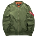 Classic army green MA-1 bomber jacket with orange lining and red flight tag detail - S / Army Green