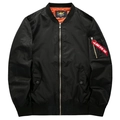 Classic black MA-1 bomber jacket with orange lining and utility pocket on white background - S / Black