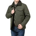 Men's winter heavy fleece jacket in dark green with warm faux shearling collar - M / Army Green