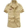 Camicia militare uomo kaki a maniche corte in cotone con tasche cargo e spalline - M / Cachi