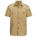 Camicia stile militare a maniche corte da uomo color kaki con distintivi ricamati - M / Cachi