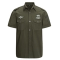 Military green cotton short sleeve cargo shirt for men with embroidered badges - M / Army Green