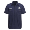 Camicia da lavoro uomo blu navy a maniche corte stile militare con patch ricamate - M / Blu Reale