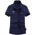 Camicia da lavoro militare da uomo blu navy a maniche corte con tasche sul petto - M / Blu Reale