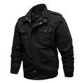 Giacca da uomo nera in cotone stile casual con tasche multiple e polsini a costine fini - M / Nero