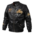 Chaqueta bomber ajustada de cuero sintético negro con parches de moto y cuello acanalado - M / Negro