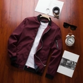 Slim fit men's bomber jacket in burgundy red flat lay on dark wooden background - M / Burgundy