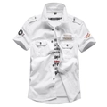 Camisa blanca de manga corta estilo militar con charreteras y bolsillos de carga - M / Blanco
