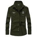 Camicia cargo da uomo a maniche lunghe in stile militare verde con toppe ricamate - M / Verde Militare
